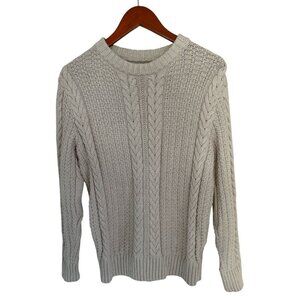J.CREW Cable Knit Crewneck Fisherman Nordic Sweater Cotton Sand Color Size Med